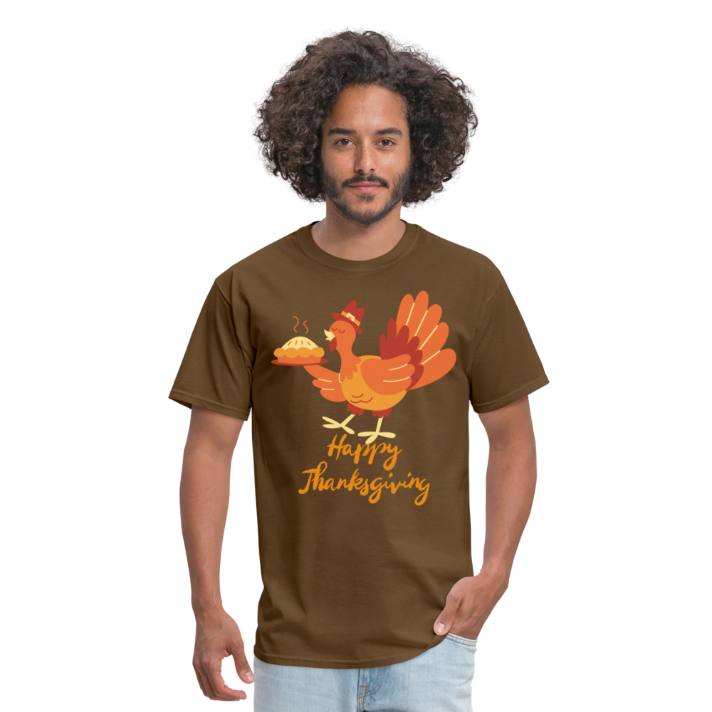 Happy Thanksgiving with Turkey | Unisex Classic T-Shirt for Men and Women - brown