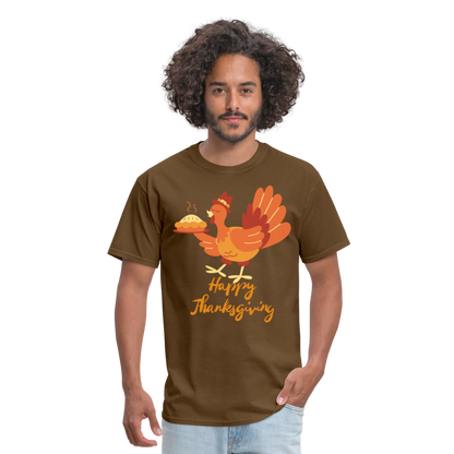 Happy Thanksgiving with Turkey | Unisex Classic T-Shirt for Men and Women - brown