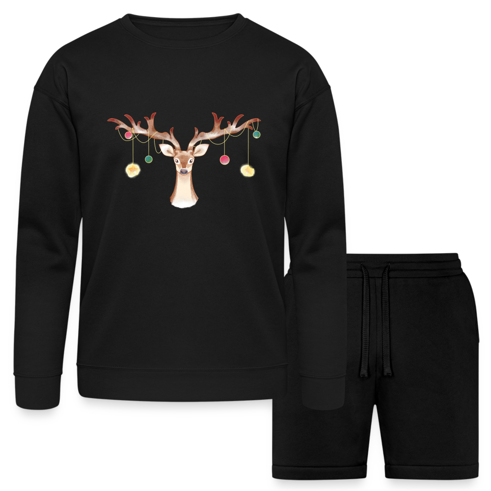 Reindeer with Decorative Hanging Ornaments | Bella + Canvas Unisex Sweatshirt & Short Set - black