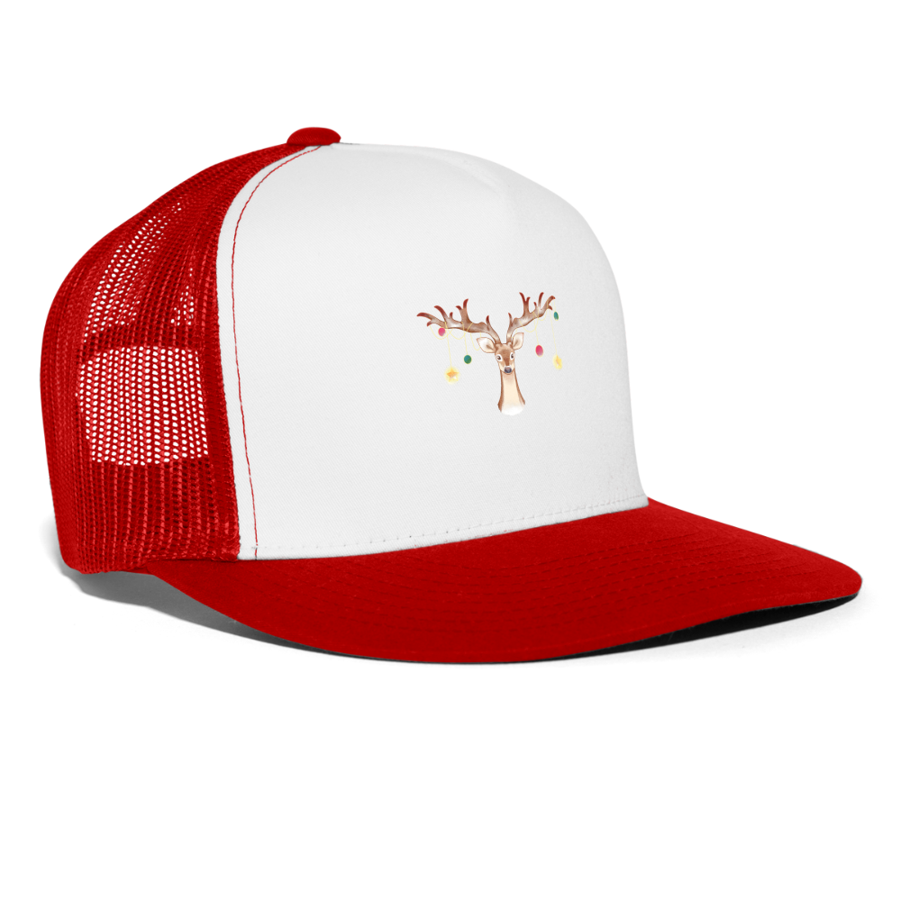 Reindeer with Decorative Hanging Ornaments | Trucker Hat - white/red