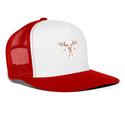 Reindeer with Decorative Hanging Ornaments | Trucker Hat - white/red