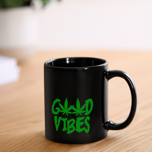 Good Vibes” Weed Leaf Cup – Cool & Relaxed Drinkware-Full black Color Mug - black