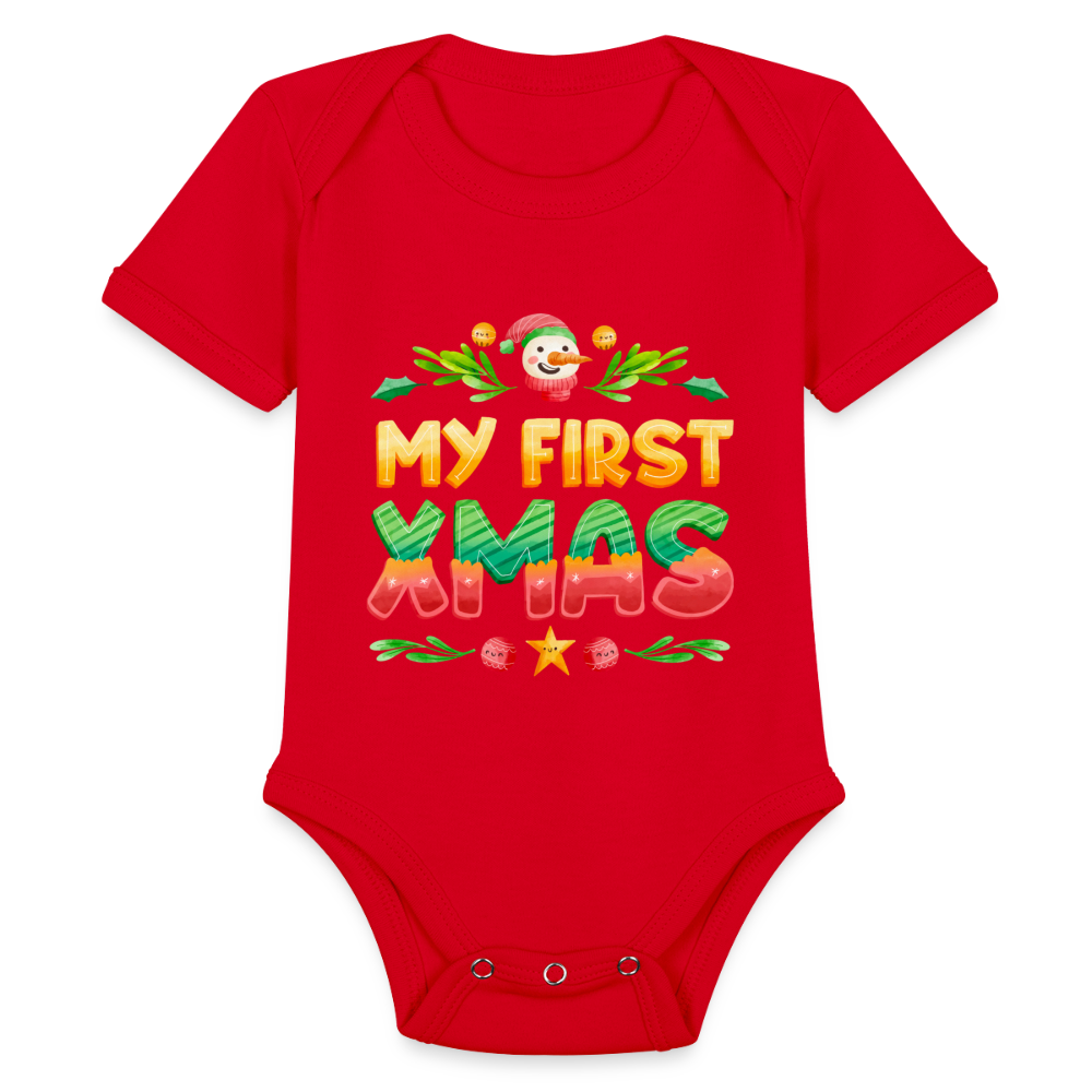 My First XMAS for Baby | Organic Short Sleeve Baby Bodysuit - red