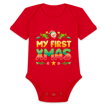 My First XMAS for Baby | Organic Short Sleeve Baby Bodysuit - red