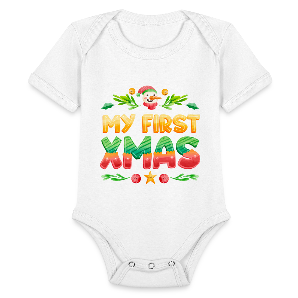 My First XMAS for Baby | Organic Short Sleeve Baby Bodysuit - white