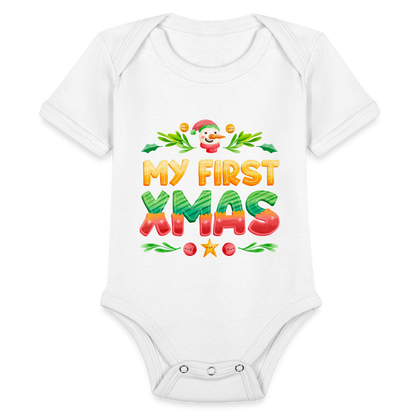 My First XMAS for Baby | Organic Short Sleeve Baby Bodysuit - white