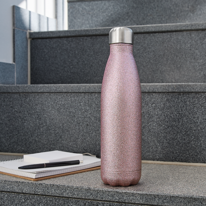 Insulated Pink Stainless Steel Water Bottle- Keep Drinks Hot or Cold Anywhere - pink glitter