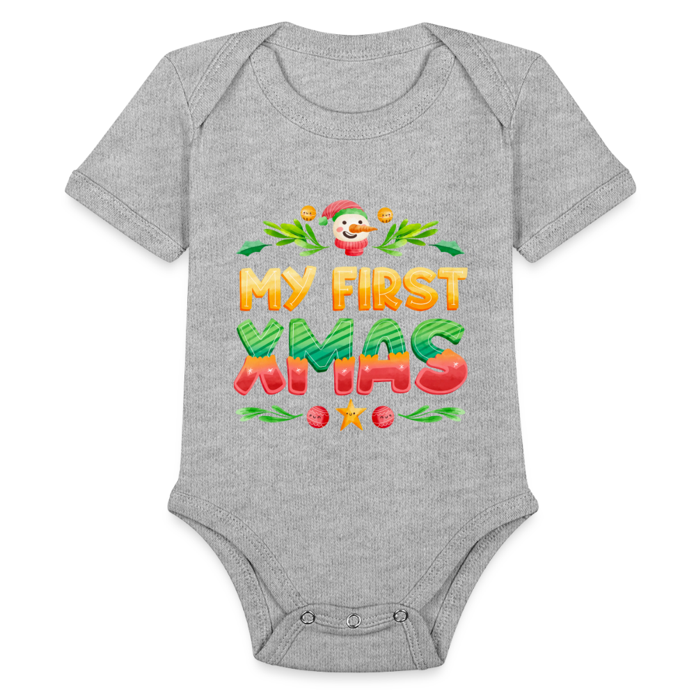 My First XMAS for Baby | Organic Short Sleeve Baby Bodysuit - heather grey