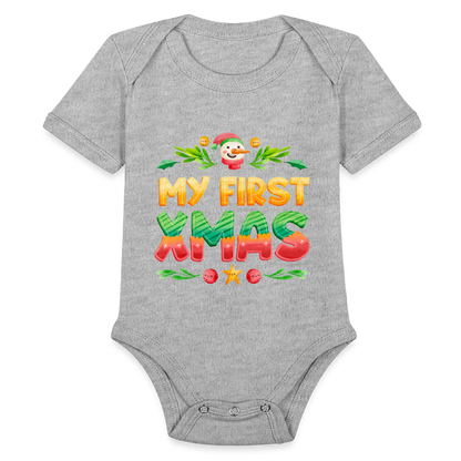 My First XMAS for Baby | Organic Short Sleeve Baby Bodysuit - heather grey