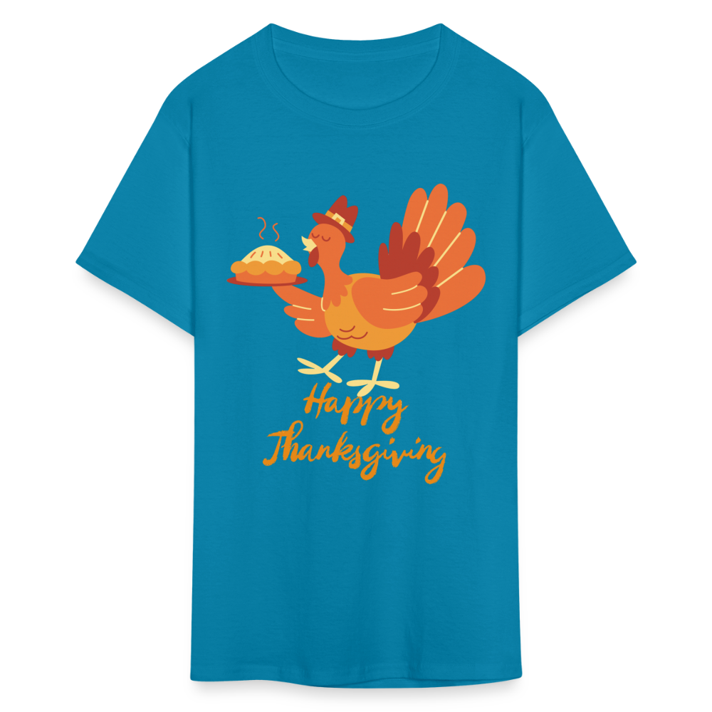 Happy Thanksgiving with Turkey | Unisex Classic T-Shirt for Men and Women - turquoise