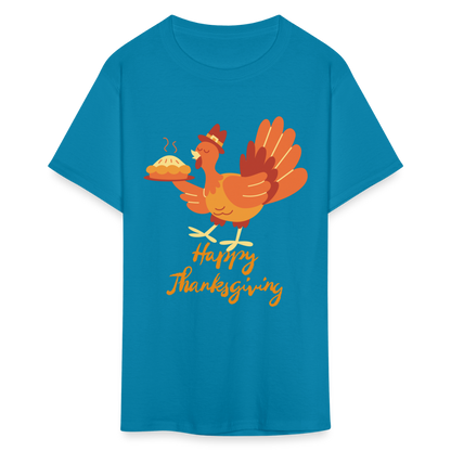 Happy Thanksgiving with Turkey | Unisex Classic T-Shirt for Men and Women - turquoise