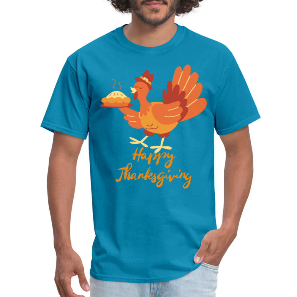 Happy Thanksgiving with Turkey | Unisex Classic T-Shirt for Men and Women - turquoise