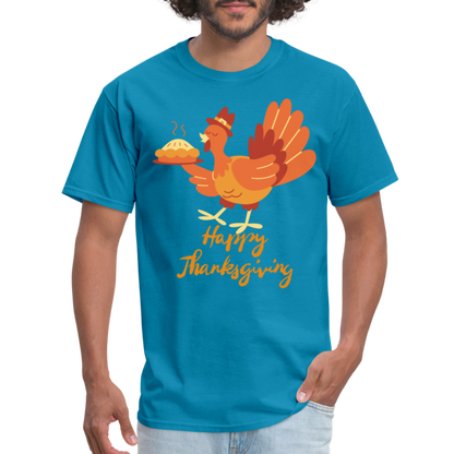 Happy Thanksgiving with Turkey | Unisex Classic T-Shirt for Men and Women - turquoise