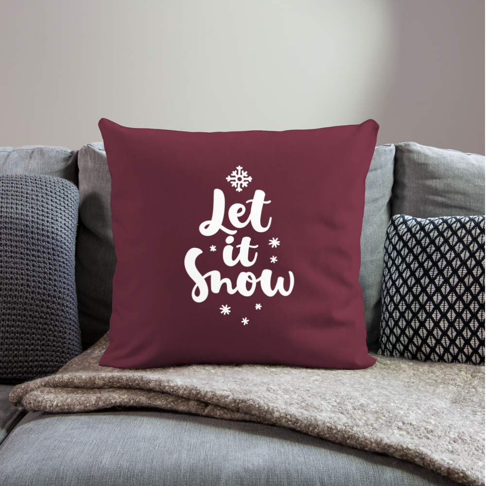 Throw Pillow Cover 18” x 18”– "Let It Snow" Design - burgundy