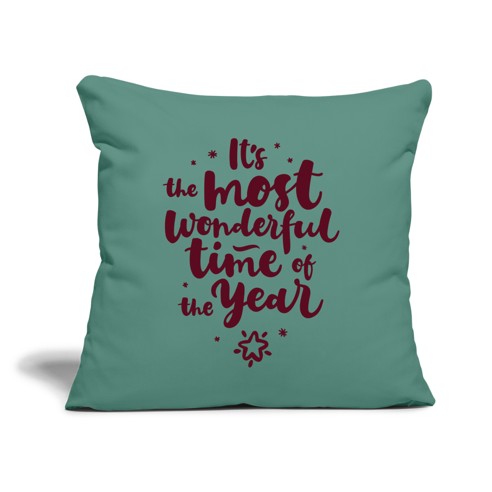 Throw Pillow Cover 18" x 18" – "It's the Most Wonderful Time of the Year" - cypress green