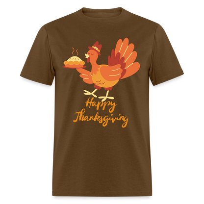 Happy Thanksgiving with Turkey | Unisex Classic T-Shirt for Men and Women - brown