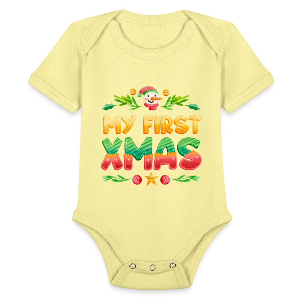 My First XMAS for Baby | Organic Short Sleeve Baby Bodysuit - washed yellow