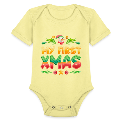 My First XMAS for Baby | Organic Short Sleeve Baby Bodysuit - washed yellow