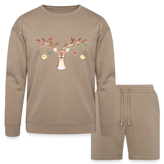 Reindeer with Decorative Hanging Ornaments | Bella + Canvas Unisex Sweatshirt & Short Set - tan