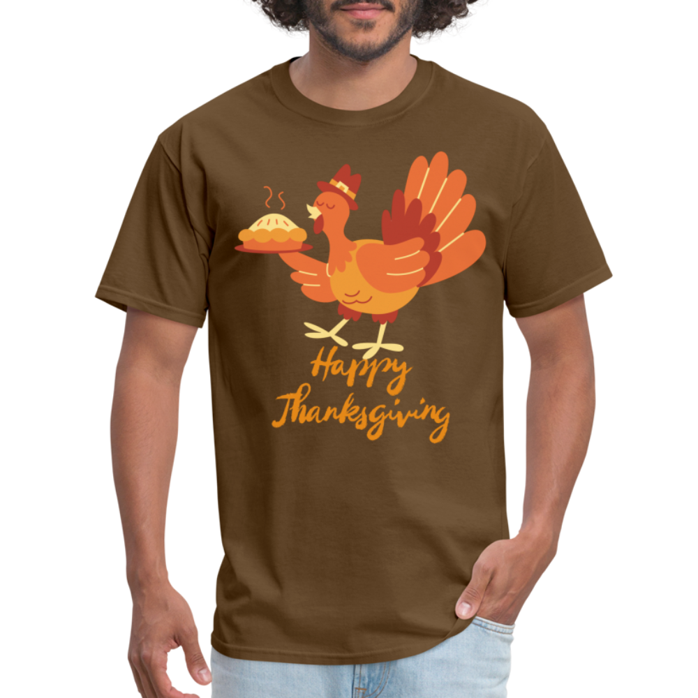 Happy Thanksgiving with Turkey | Unisex Classic T-Shirt for Men and Women - brown