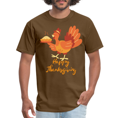 Happy Thanksgiving with Turkey | Unisex Classic T-Shirt for Men and Women - brown