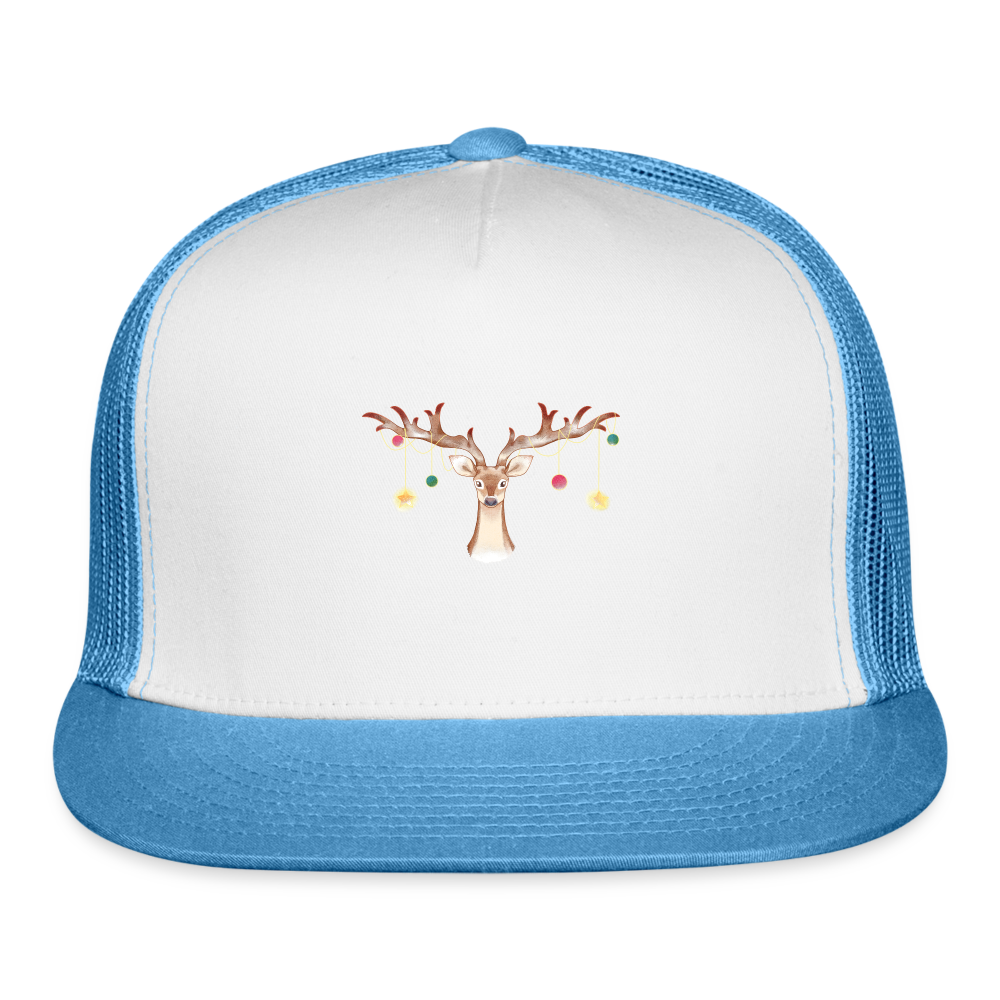 Reindeer with Decorative Hanging Ornaments | Trucker Hat - white/blue