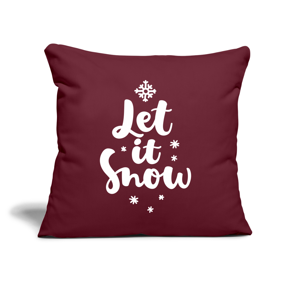 Throw Pillow Cover 18” x 18”– "Let It Snow" Design - burgundy