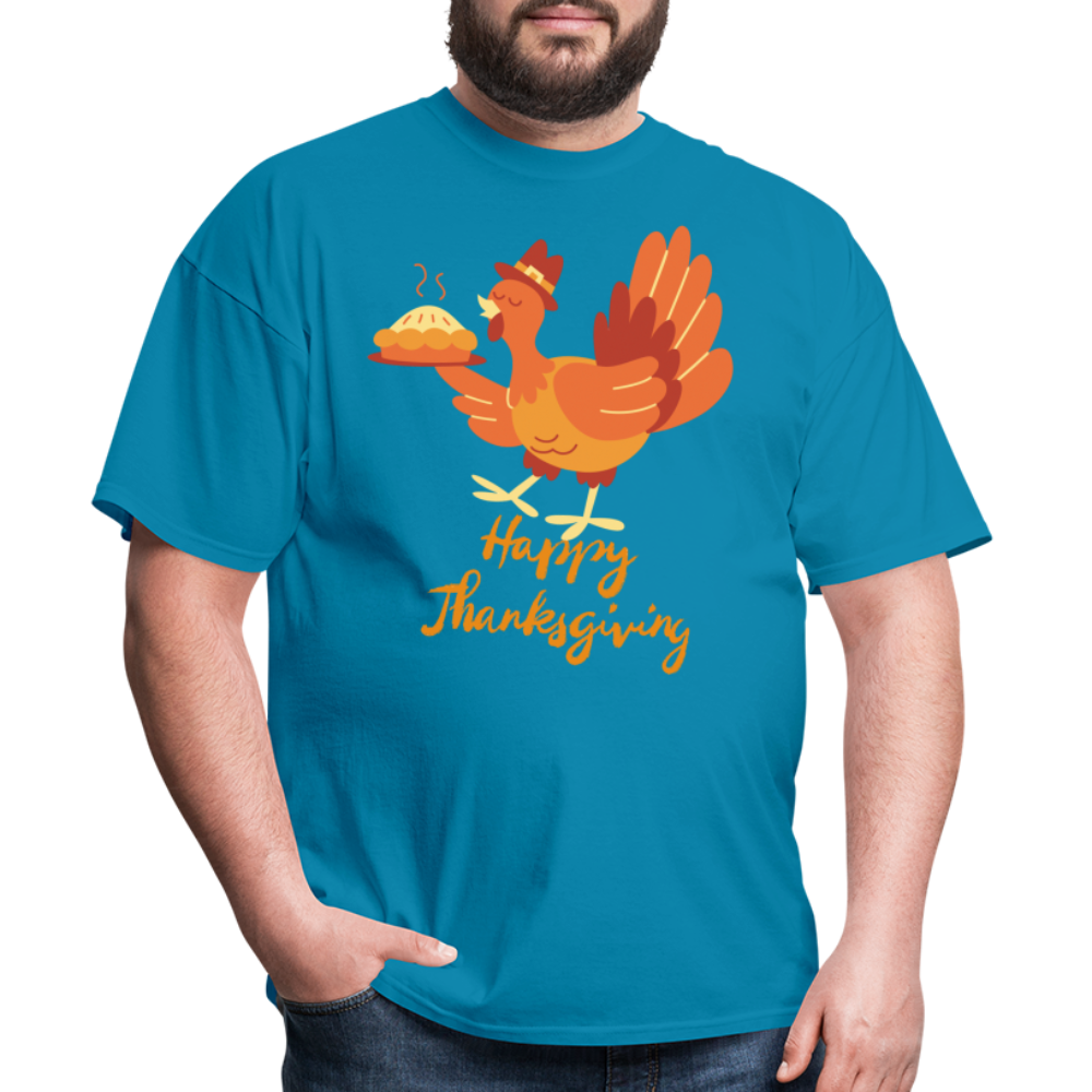 Happy Thanksgiving with Turkey | Unisex Classic T-Shirt for Men and Women - turquoise