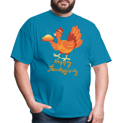 Happy Thanksgiving with Turkey | Unisex Classic T-Shirt for Men and Women - turquoise