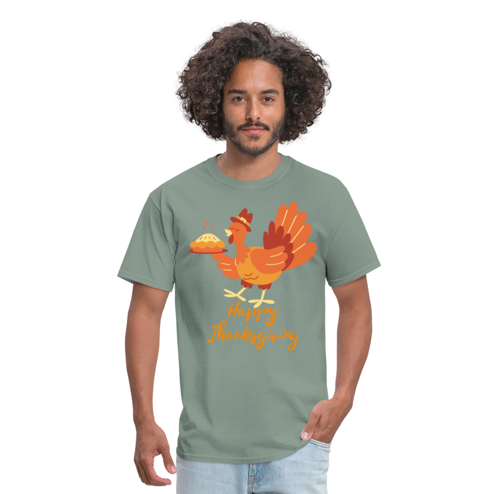 Happy Thanksgiving with Turkey | Unisex Classic T-Shirt for Men and Women - sage