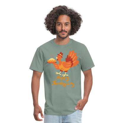 Happy Thanksgiving with Turkey | Unisex Classic T-Shirt for Men and Women - sage