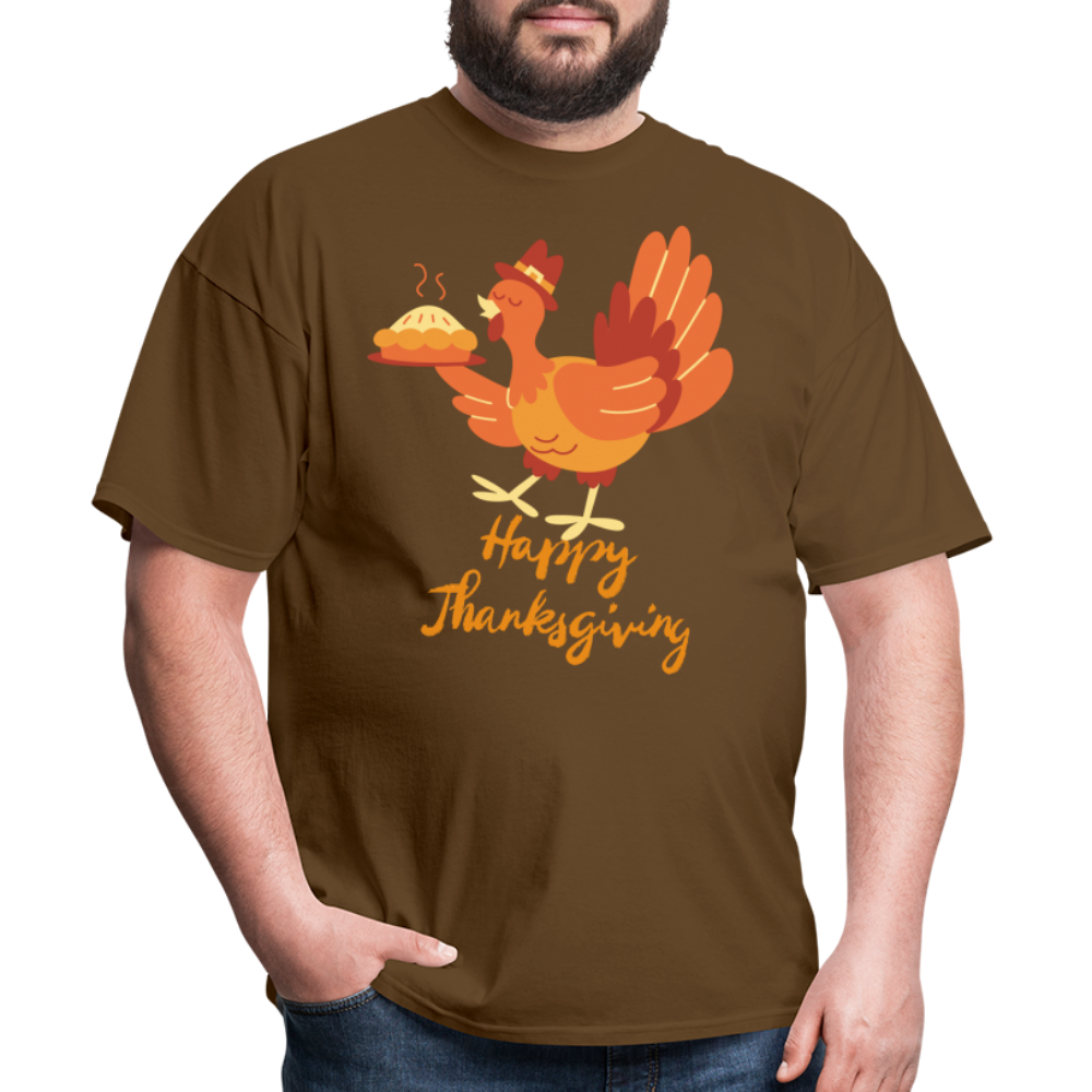 Happy Thanksgiving with Turkey | Unisex Classic T-Shirt for Men and Women - brown