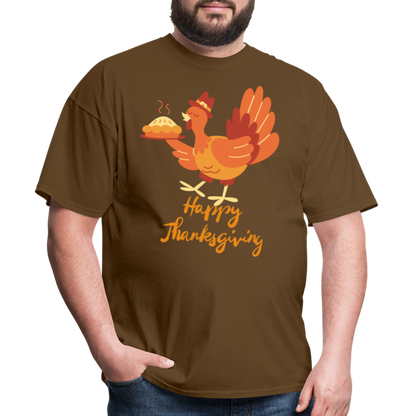 Happy Thanksgiving with Turkey | Unisex Classic T-Shirt for Men and Women - brown