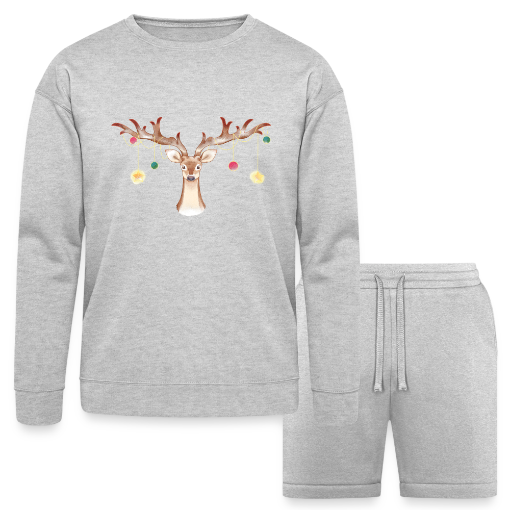 Reindeer with Decorative Hanging Ornaments | Bella + Canvas Unisex Sweatshirt & Short Set - heather gray