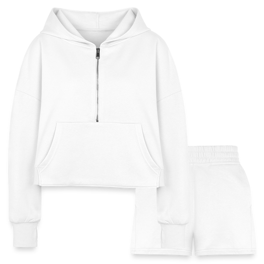 Women’s Cropped Hoodie & Jogger Short Set – Chic & Comfortable - white