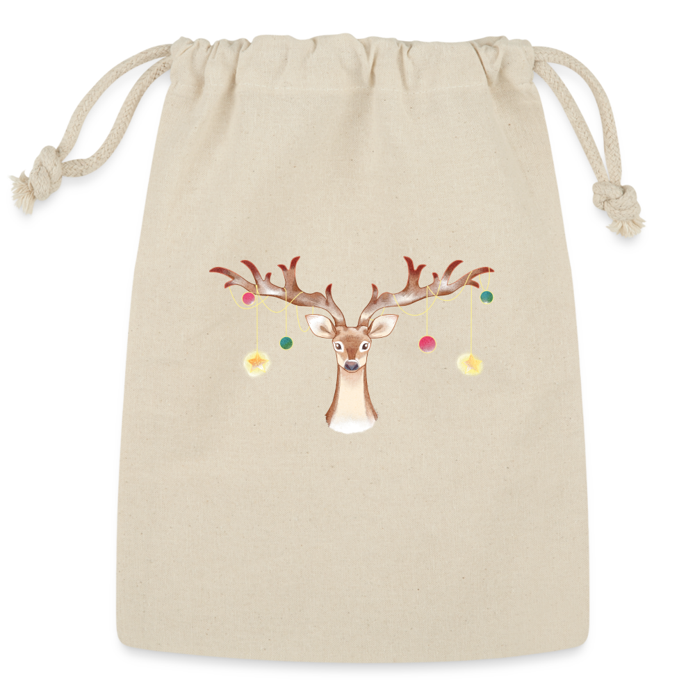 Reindeer with Decorative Hanging Ornaments | Reusable Gift Bag - Natural