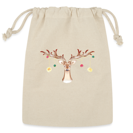 Reindeer with Decorative Hanging Ornaments | Reusable Gift Bag - Natural