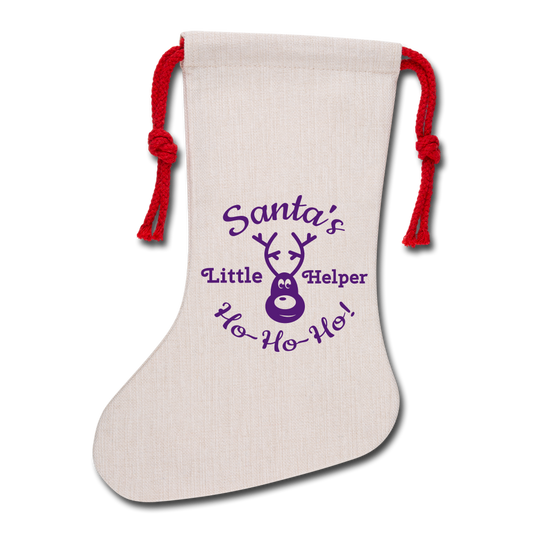 "Santa's Little Helper" Christmas Lettering Natural Holiday Stocking – Festive & Fun - natural