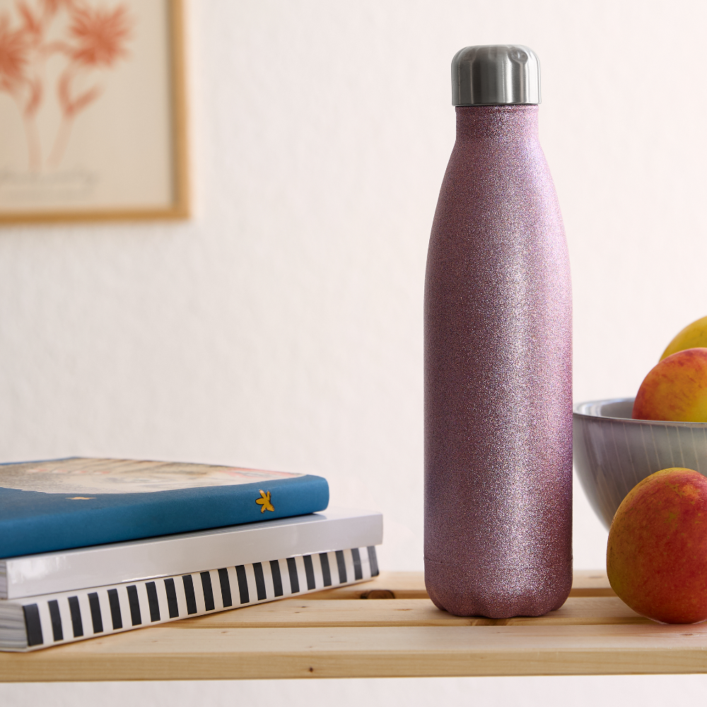 Insulated Pink Stainless Steel Water Bottle- Keep Drinks Hot or Cold Anywhere - pink glitter