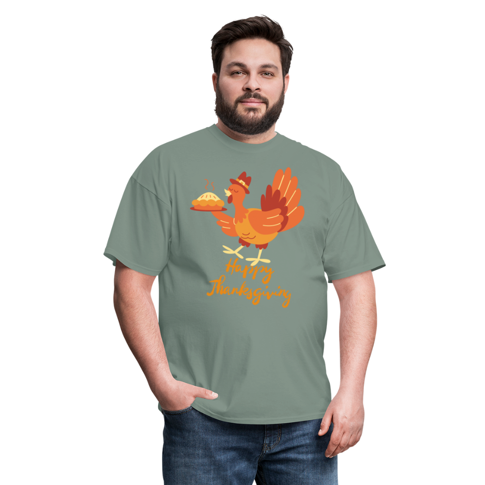 Happy Thanksgiving with Turkey | Unisex Classic T-Shirt for Men and Women - sage