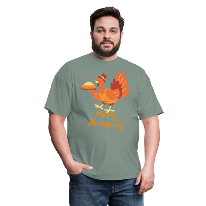 Happy Thanksgiving with Turkey | Unisex Classic T-Shirt for Men and Women - sage