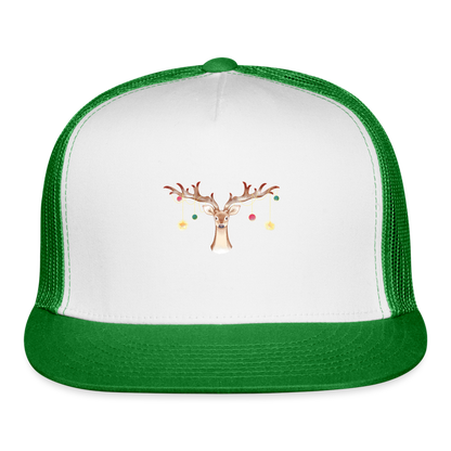 Reindeer with Decorative Hanging Ornaments | Trucker Hat - white/kelly green