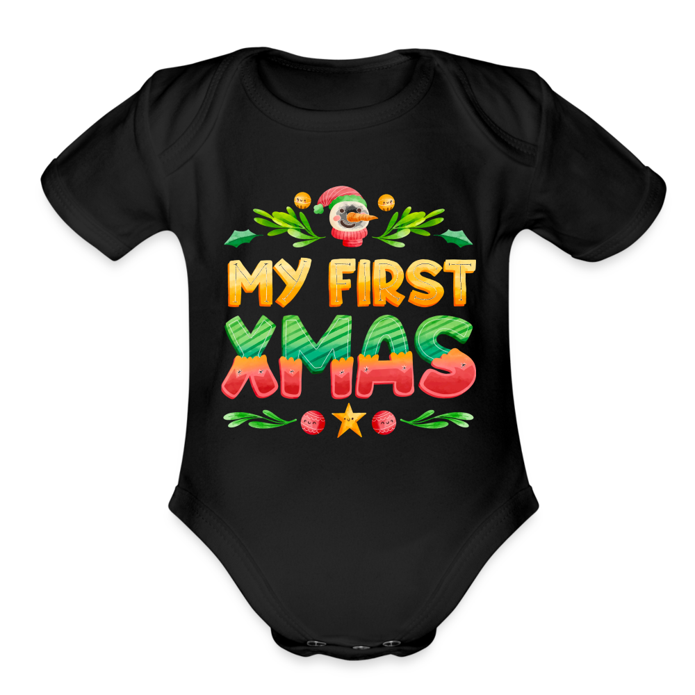 My First XMAS for Baby | Organic Short Sleeve Baby Bodysuit - black