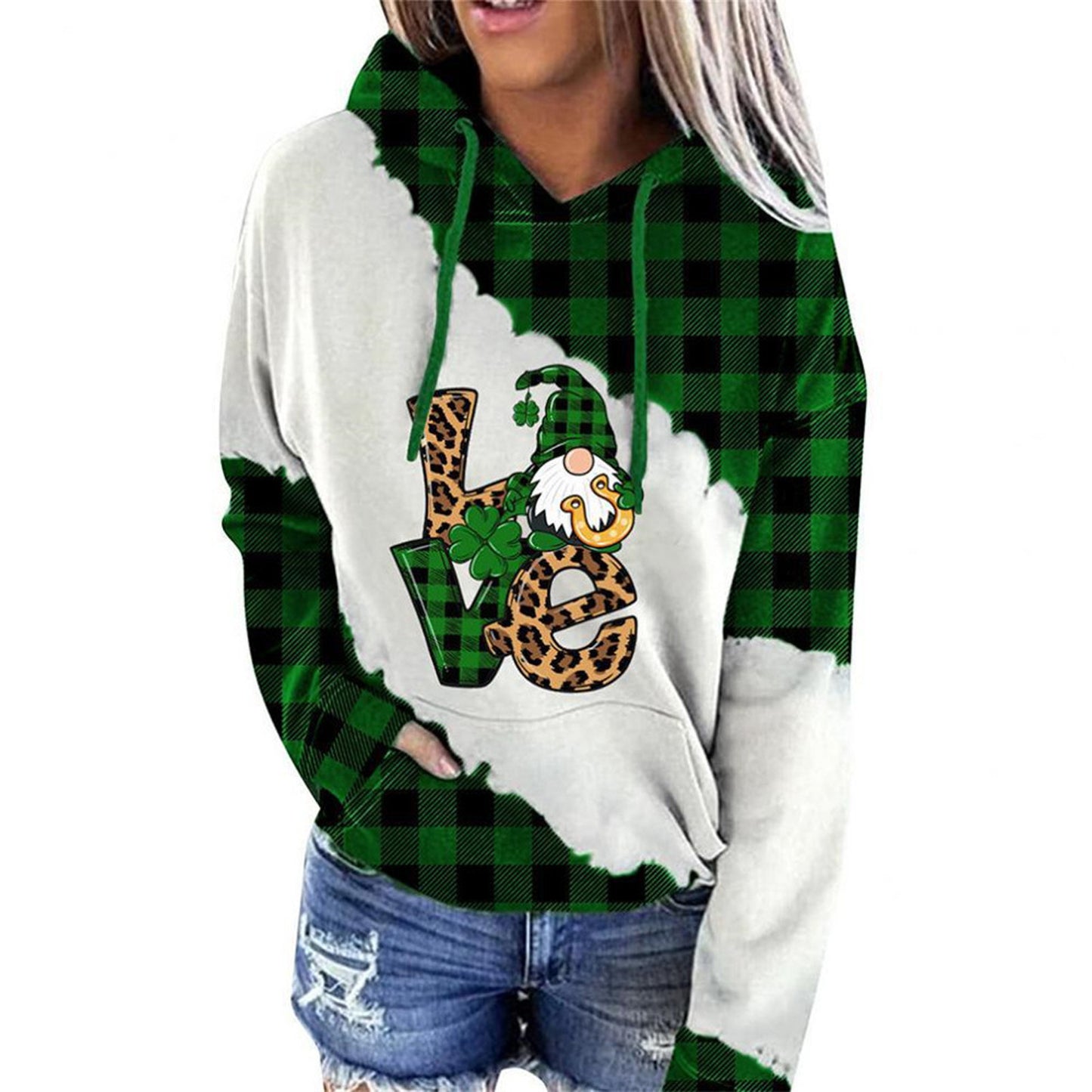 Women Sweatshirts Lucky Grass Print Streetwear Sweatshirts Hoodie Pullover Loose Casual Hooded Tops Clothes