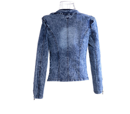 Spot Stretch Denim Jacket with Rhinestone Sequins | Retro Short Coat