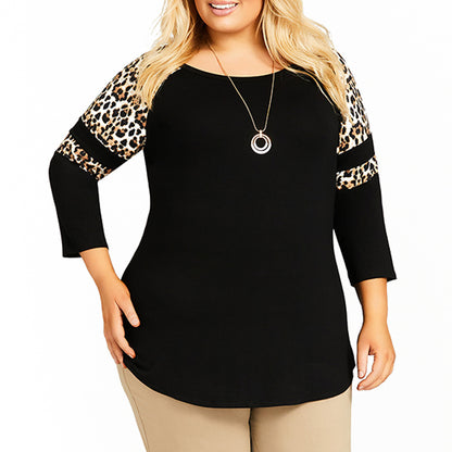 6XL Leopard Printed T-Shirts Women Autumn Three Sleeve