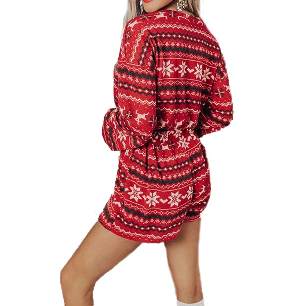 Women Christmas Pajama Sets Long Sleeve Crop Top & Shorts – 2Pcs