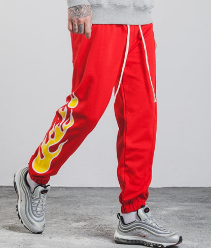 Hop Pants Flame Print Women Men Joggers Sweatpants