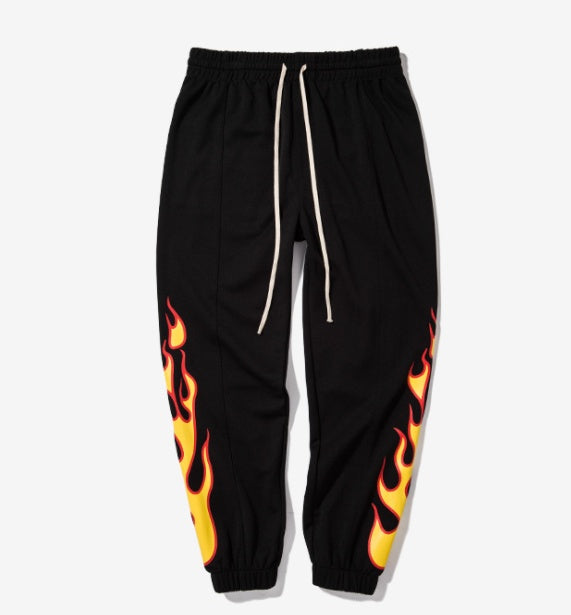 Hop Pants Flame Print Women Men Joggers Sweatpants