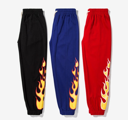 Hop Pants Flame Print Women Men Joggers Sweatpants